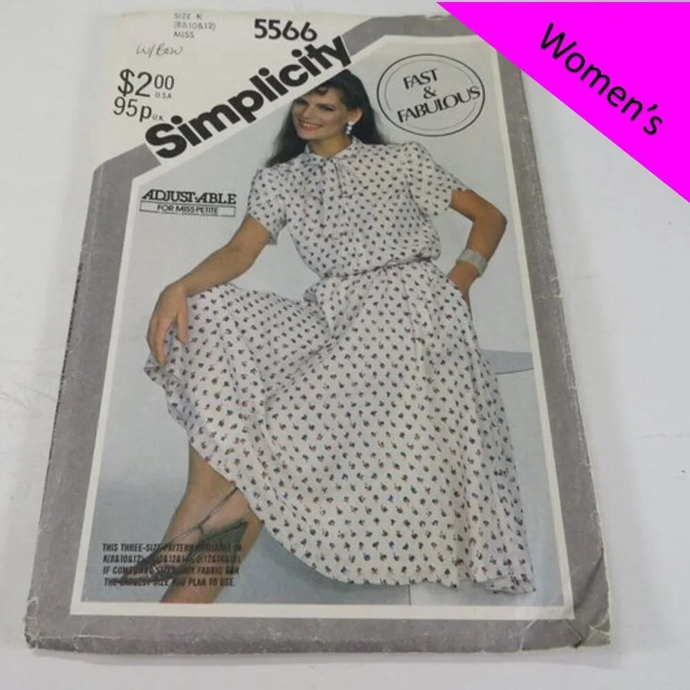 Simplicity 5566 clothing pattern Dress Bow Blouse Hand Tie size 8-10